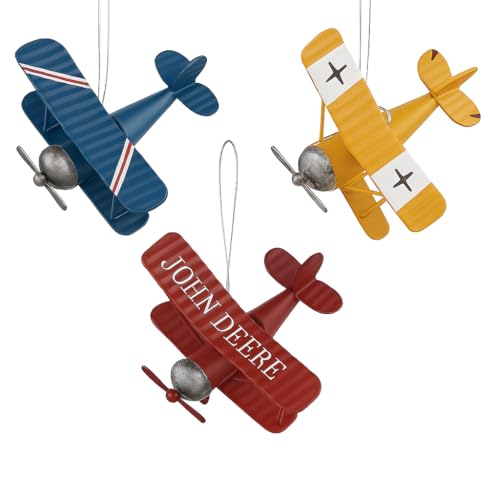 Vellichor Europe 3 x Metal Plane Decorations – Vintage Hanging Ornaments for Boys’ Room, Home, Office, or Desktop – Vibrant Red, Blue, Yellow – Durable Decorative Display Pieces, for Aviation Lovers