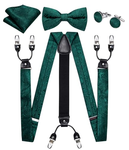 Image of DiBanGu Paisley Bow Tie and Supenders for Men Tuxedo Heavy Duty 6 Clips Suspender Adjustable Y-Shape Mens Trouser Braces