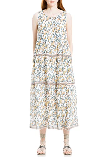 max studio sleeveless tiered maxi dress Max Studio Women's Sleeveless Tiered Midi Dress, Blue/Ivory Shadow Pansy, Large at Amazon Women's Clothing store