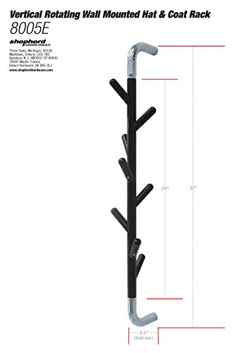 Headbourne Vertical Rotating Hat and Coat Rack, Wall Mounted, Steel, Black - Thumbnail 5