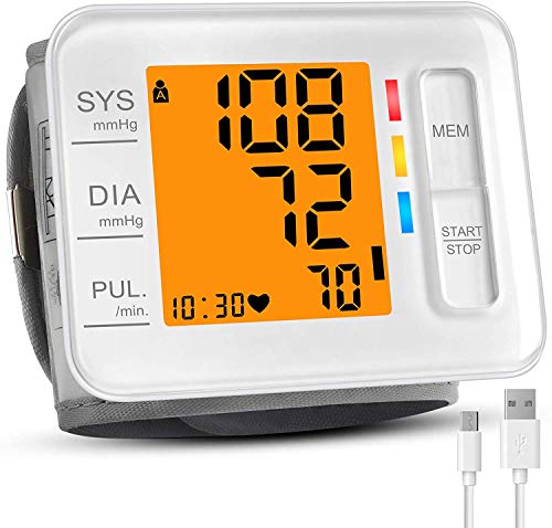 Wrist Blood Pressure Monitor, CARMAS Blood Pressure Monitor Wrist Cuff with USB Charging, Backlight LCD Display Digital Blood Pressure Monitor for Home Use Detects Irregular Heartbeat