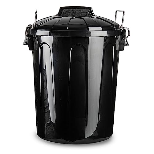 Tradineur - Cubo de basura de plástico - Incluye tapa y asas metalicas - Fabricado en España - Contenedor de residuos - Capacidad de 70 Litros - 66,5 x 50 x 50 cm - Color Negro