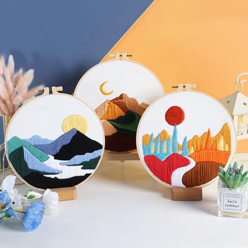 Image of GLTAYLMY Embroidery Kits for Beginners Adults, Stamped Cross Stitch Kits for Adult Beginners Embroidery Starter Kit with Pattern, 3 Embroidery Hoop and Fabric, Needles Threads