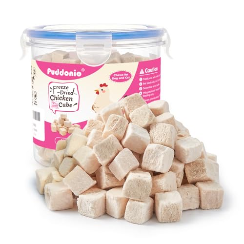 Puddonio Freeze Dried Chicken Treats for Dogs & Cats, Single Ingredient High Protein Snack for Training, Picky Eaters & Food Topper, 6 oz