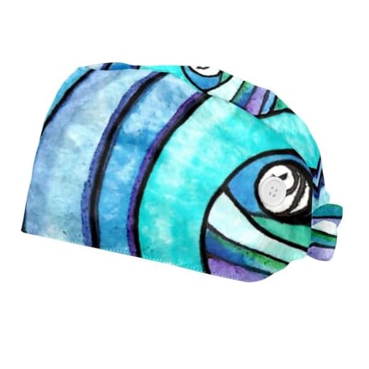 suojapuku 2 Gorros de Trabajo para Mujer,Gorro Exfoliante,Gorro de Trabajo,océano Acuarela Olas Puesta de Sol,Gorro Bouffant Ajustable con Botones