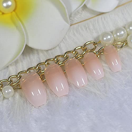 Coolnail Pink Nude White Ombre French Ballerina Coffin False Nails Gradient Natural Manicure Press On Fake Nails Tips Daily Office Finger Wear #TOP7