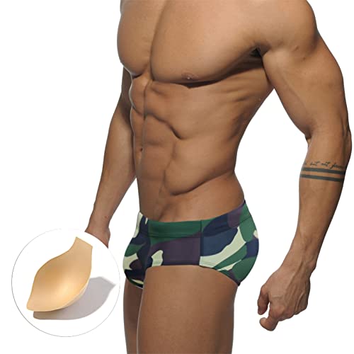 Mens Low Rise Cheeky Underwear Camo Bikini Bottom Drawstring Swim Briefs Quick Dry Pouch Underwear Swimsuit Bathing Suit Polyester Printed Swimwear Undies #TOP2