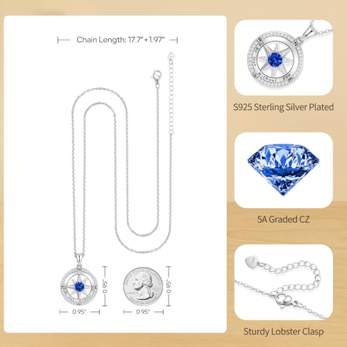 Peeshow Gifts for Women Wife-Compass Birthstone Necklace Gift for Wife Birthday Wedding Anniversary Women Jewelry for Her Girlfriend S925 Sterling Silver4