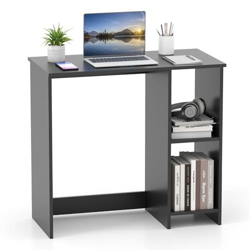 CASART Compact Computer Desk, 80 x 40cm Small Writing Desk with Storage Shelves, Space-saving Home Office Laptop Workstation for Small Space, Bedroom, Study and Living Room (Black)