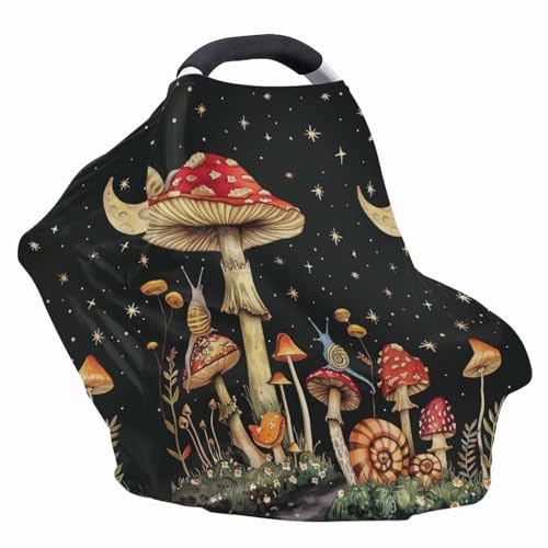 Image of Youngerbaby Black Mushroom Nursing Cover Carseat Canopy Car Seat Covers for Babies Mom Breastfeeding Scarf Infant Multi Use Cover for Baby Stroller Shopping Cart Feeding High Chair