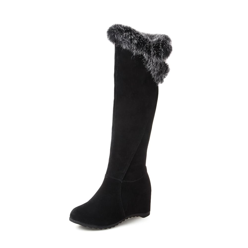 Womens Winter Knee Thigh High Snow Boots Fur Collar Warm Platform Hidden Slip on Wedge Booties