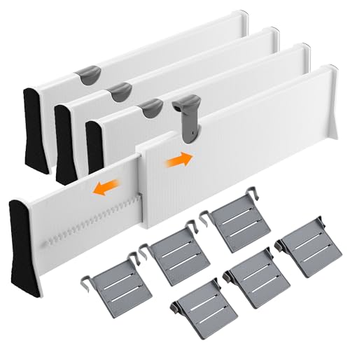 4 Sätze Schubladentrenner Verstellbar, Schubladenteiler Verstellbar für Innenlänge 38–54cm & Höhe＞11cm, geeignet für Schminktische, Schreibtische, Kleiderschränke, Küchen (weiß)