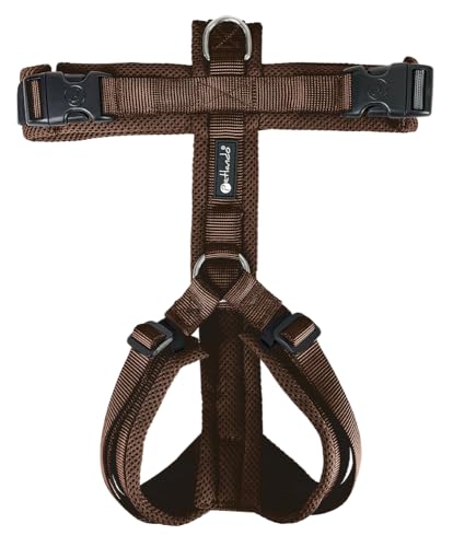 Petlando Hundegeschirr mit Mesh gepolstert, atmungsaktiv & robust, Y-Comfort Mokka L (Halsumf.46-80cm, Brustumf.56-82cm), Hunde Geschirr große Hunde