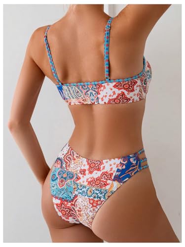SOLY HUX Bathing Suit for Women Boho Paisley Print Tie Front Cut Out Swimsuit Two Piece Bikini Sets2