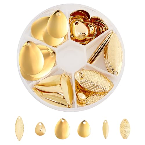 SUPERFINDINGS About 80pcs 6 Styles Golden Iron Fishing Lures Oval Horse Fishing Attractor Spinner Blades Artificial Fishing Lure Accessories for Freshwater Saltwater Fishing