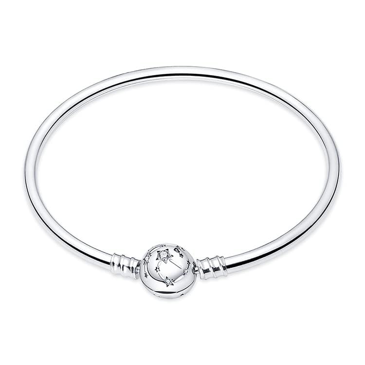 Image of 925 Sterling Silver Snake Chain Bracelets Fit Pandora Charms,Heart Clasp Bracelets Perfect For Any Glamour Gift for Women with 5 A Cubic Zirconia