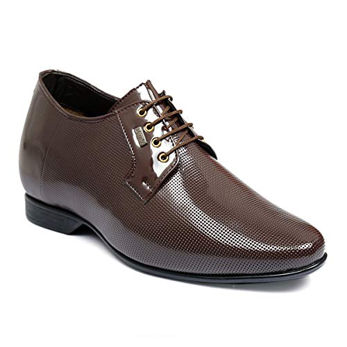Image of BXXY Men's 9 cm (3.5 Inch) Height Increasing Dress Shoe Derby Lace-Up Formal Patent Faux Leather Shoes