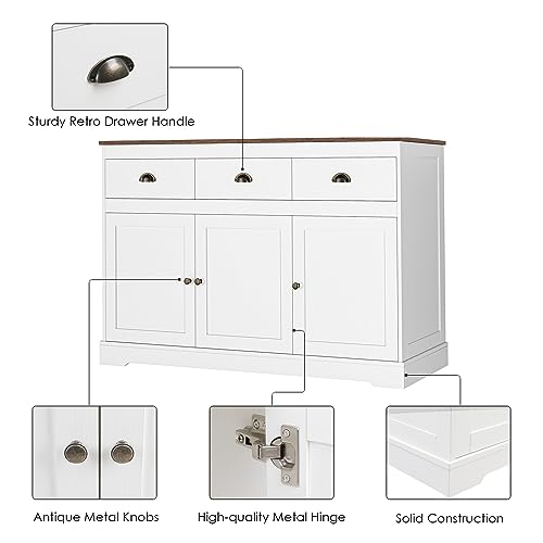 Keyluv KLV-PB-007 White Buffet Cabinet Storage Sideboard Farmhouse Server Bar Wine Cabinet thumb #4