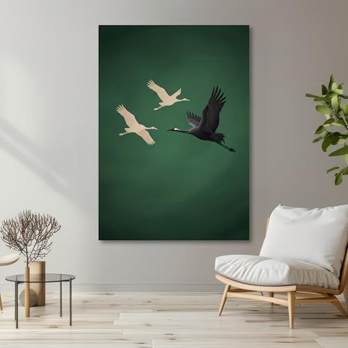 Tableau grues japonaises vertes pour salon moderne 60x80