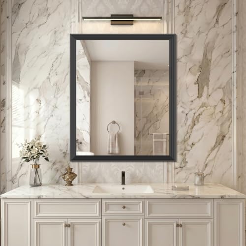 Image of DESBING 30x36 inch Black Bathroom Mirror,Decorative Wall Mirror for Bedroom Living Room Dressing Room-Modern Rectangle Bathroom Wall Mirror,Tempered Glass, Hangs Horizontally or Vertically