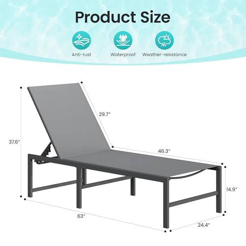 Image of Amopatio Outdoor Lounge Chairs Poolside Chaise Lounge for Patio | Weather Resistant Rust Free Frame Breathable Textilene 5-Position Adjustable Backrest 400 LBS Capacity