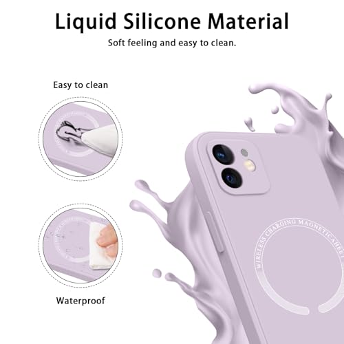Image of Meliya Magnetic Case for iPhone 12mini Phone Case with MagSafe, Camera Protection Ultra Slim Shockproof Bumper Liquid Silicone Case with Microfiber Lining,Grass Purple