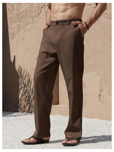 GORGLITTER Men's Baggy Dress Long Dress Pants Straight Leg Vacation Trousers with Pockets2