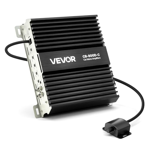 VEVOR Ampli Voiture Monobloc, Amplificateur Audio Auto 1 Canal, Classe D, 800 W RMS Max, Stable sous 1/2/4 ohms, avec Télécommande pour Niveau du Subwoofer, Filtre...