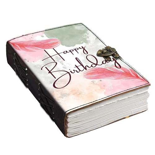 Image of DI-KRAFT Customize Diary with Name with Happy Birthday Print | Customized Leather Writing Diary Unruled White Paper Journal Personal Notepad Sheets Daily Planner for Gifting (Pattern 4)