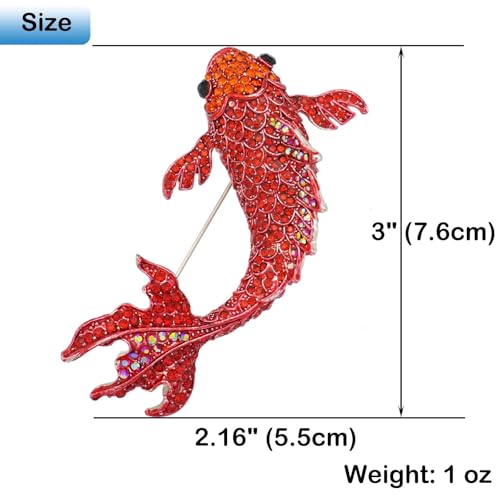 Image of Gold Fish Brooches for Women Marine Animal Red Koi Fish Carp Rhinestone Brooch Lovely Enamel Vintage Personalized Large Brooch Lapel Pin Gifts