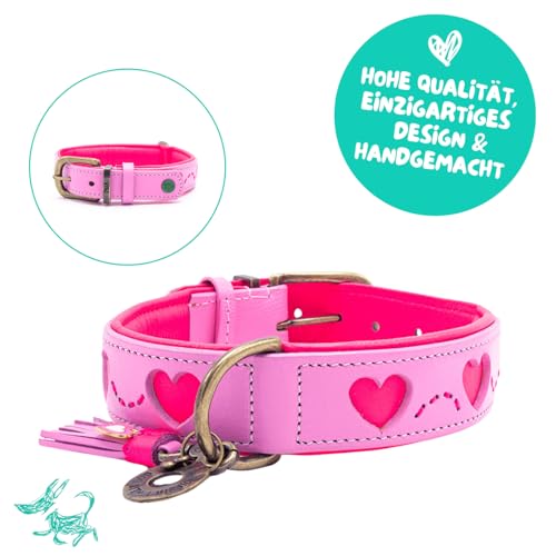 DWAM Dog with a Mission – Hundehalsband - Verstellbar - Weichem Leder – Rosa – L – Leder – Halsumfang zwischen 38–47 x 2,5 cm – Sweety