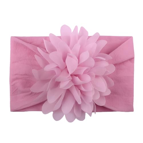 Image of SYGA Baby Headbands Nylon Flower Soft Stretchable Hairband for Newborn Infant Toddler Kids For 0-3 Year - Medium Pink