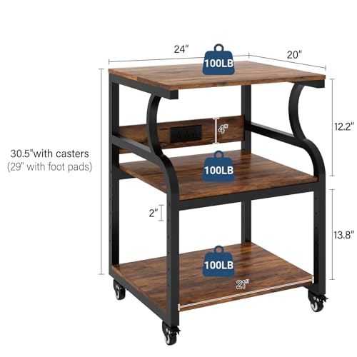 Image of Natwind 3 Tier Large Printer Stand, 24 inchx20 inch, with Charging Station,Retro