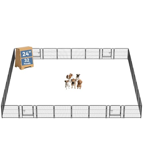 Image of DUMOS Dog Playpen 24 Inch 32 Panels Indoor Outdoor Metal Pet Fence | Foldable Dog Play Pen with Door, Portable Exercise, RV Camping, Puppy Small Dogs