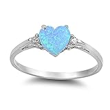 Sac Silver Sterling Silver Light Blue Simulated Opal Heart Promise Ring, 4