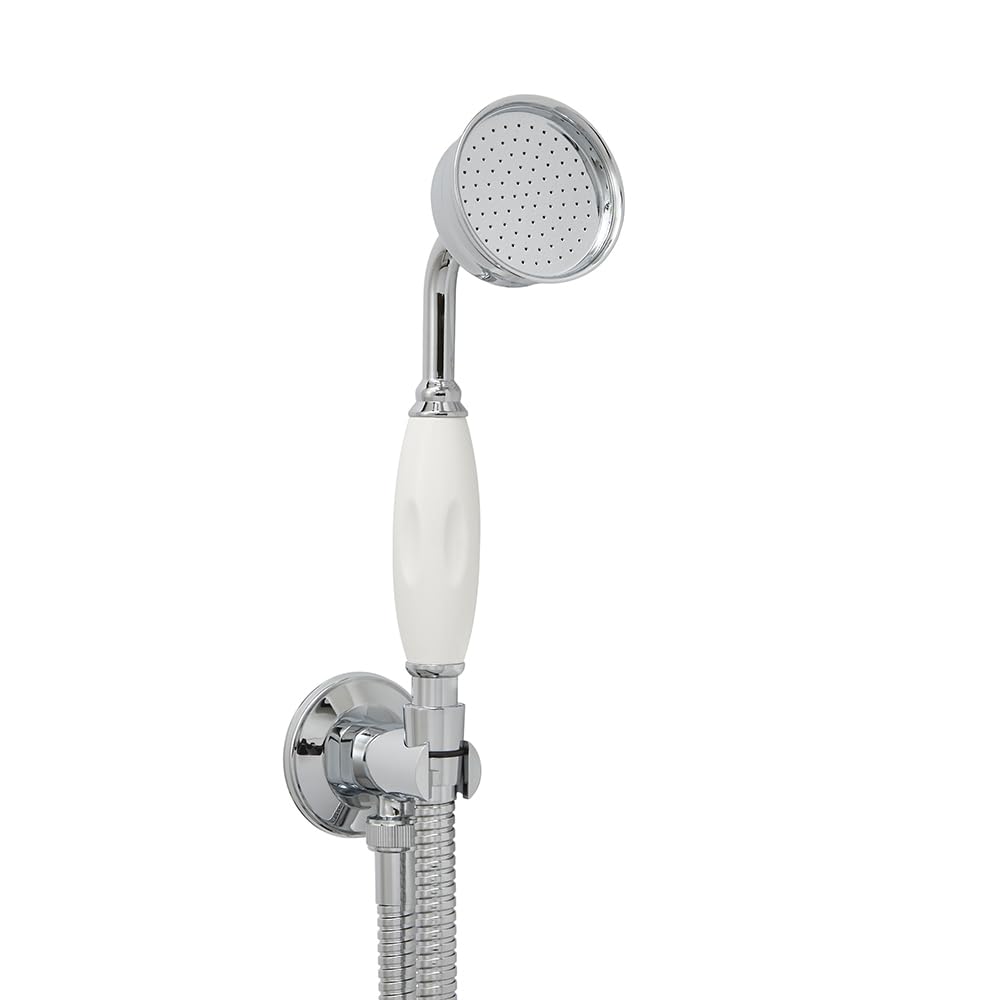 Milano Chrome & White Elizabeth Telephone Style Hand Shower Handset Outlet Elbow Bracket - Chrome White
