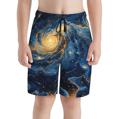 Boys Beach Board Shorts Swim Trunks Quick Dry Swimwear Kids Youth, Starry Night Sky Galaxy Psychedelic3