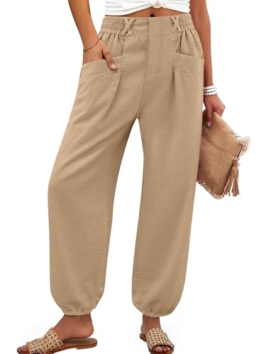 Image of ANRABESS Womens Pants Elastic Waist Summer Casual Harem Barrel Lounge Work Slacks Cropped Beach Vacation Clothes with Pockets