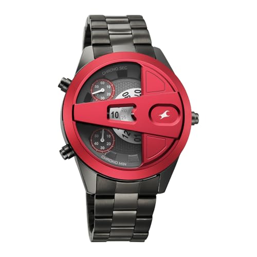Image of Fastrack Overdrive Micromotor Quartz Analog with Grey Dial Gun Stainless Steel Metal Strap Watch for Men - 3331KM01