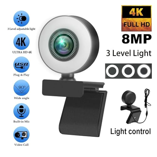 Webcam PC anti-teint terne Full HD 8MP avec micro pour visioconférence