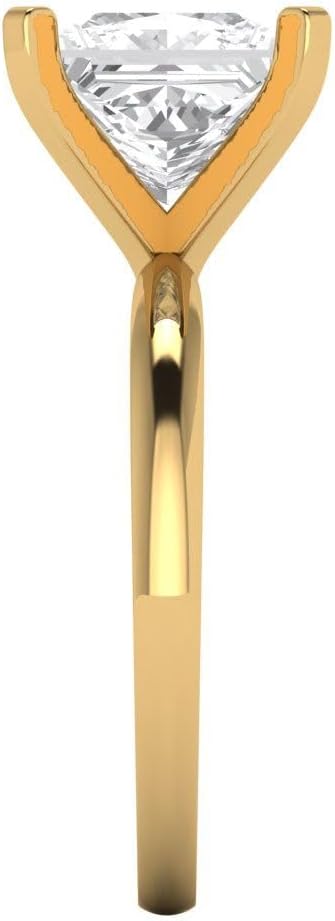 Clara Pucci 14K Solid Gold Engagement Ring for Women | 3 cttw White Sapphire Princess Cut Solitaire | Real Yellow Gold Wedding Ring