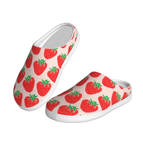 Cute Strawberries Full Print Flannel Slippers，Soft Warm Upper, Anti-Slip TPR Sole, for Casual Use2