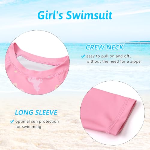 2 Piece Girls Rash Guard Set Long Sleeves Swimsuit Quick Dry Swimwear Beach Shorts Summer Bathing Suits for 3-12 Years3