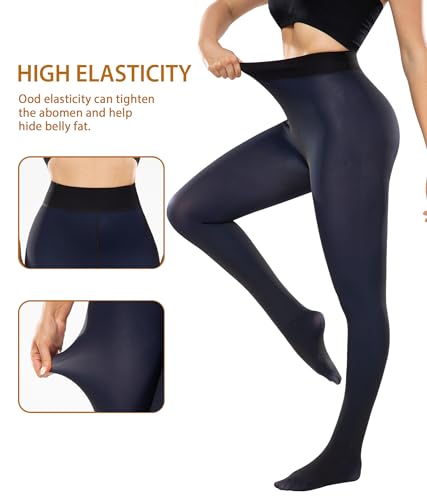 Image of CHRLEISURE Women's Fleece Lined Tights - Fake Sheer Warm Pantyhose Thick Winter Leggings