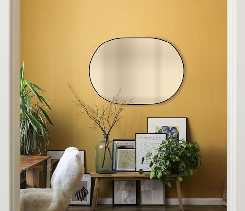 GreyZouq Large 70cm x 50cm Black Oval Wall mounted Mirror, Elegant Framed contemporary Decor for Bathroom, Bedroom & Living Room. Horizontal or vertical hanging. - Image 2
