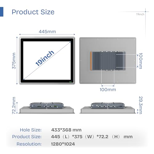 Image of 19 inch Industrial Embedded Panel PC, IP65 Fanless Touch All in One Computer, Windows 10 Pro, Auto Power-on, 2xLAN,HDMI,6xUSB,2xRS485,4xRS232 (I7-7500U, 16GB RAM 256GB SSD)