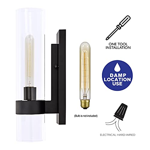 Hyperion House 1-Light Vanity Wall Light Bathroom Black Arm Sconce With Cylinder Clear Glass For Bathroom Powder Room Hallway Bedroom Corridor Kitchen #TOP3