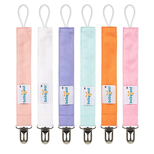 Image of babygoal Baby Girl Pacifier Clips, 6 Pack Solid Color Pacifier Holder Clips for Boys and Girls Fits for Most Pacifier Styles and Binkies 6MP23