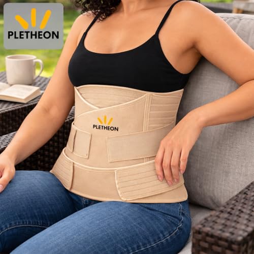 Image of PLETHEON 3-in-1 Post Pregnancy Abdominal Belt for Women - Post Delivery Belly, Waist & Pelvis Support Wrap | Postpartum Tummy Compression Shapewear | Free Size 30-46 Inch | Beige