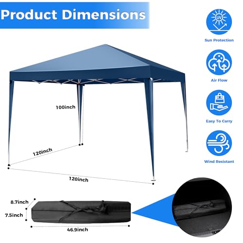 Image of 10X10FT Pop Up Party Tent, Outdoor Heavy Duty Party Tent with 4 Removable Sidewalls and Carrying Bag, Portable Gazebos Shelter Sun Shade for Events, Party, Wedding, BBQ, Backyard, Blue